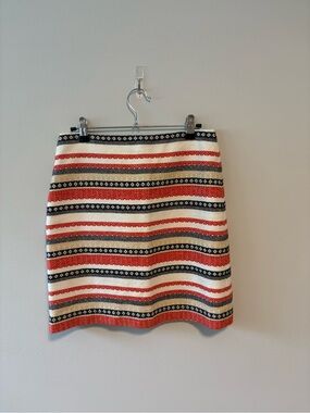 LOFT Striped Knit Skirt in Red, Black & Cream
